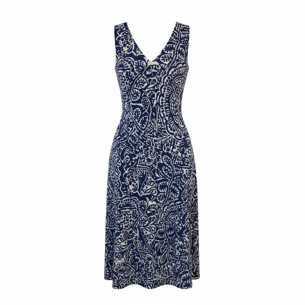 NIC+ZOE Indigo Batik Print 100% Linen High-Low Sleeveless Dress Size M